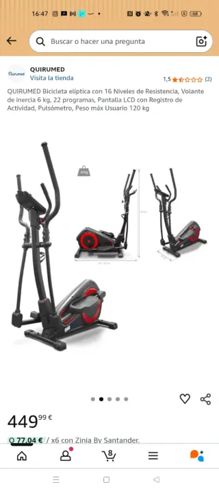 Bicicleta Elíptica Quirumed 16 Niveles