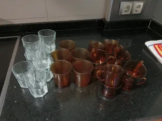 Juego café antiguo caramelo 12 piezas + 5 vasos pq