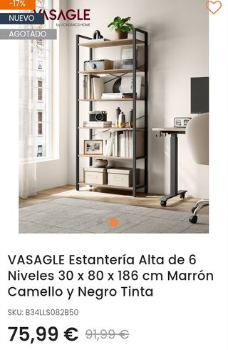 VASAGLE Estantería Alta 6 Niveles 30×80×186 cm