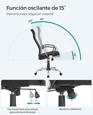 SONGMICS Silla de Oficina, Silla de Escritorio Ergonómica