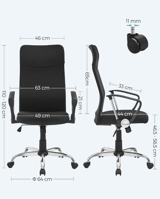 SONGMICS Silla de Oficina, Silla de Escritorio Ergonómica