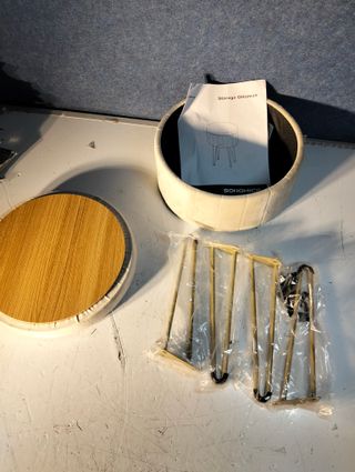 SONGMICS Pouf Rotondo con Stoccaggio 39x44 cm Bianco Crema