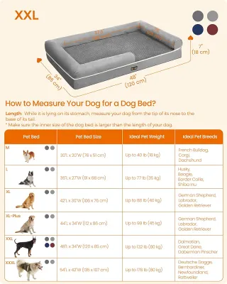 Cama ortopédica perro Feandrea 120×85×18 cm gris, lavable