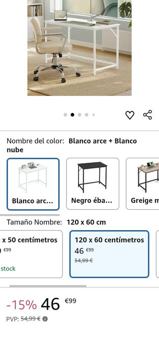 VASAGLE Escritorio 120x60 Arce Blanco, Metal, Moderno