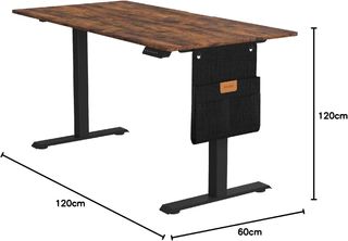 VASAGLE Escritorio Eléctrico de Altura Regulable 60x120x(72-120) cm, Marrón Rústico LSD172X01