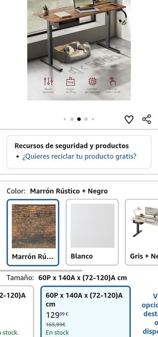 VASAGLE Escritorio Regulable 60x140 cm con Enchufe y Cajón