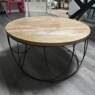 Mesa centro redonda madera mango y metal