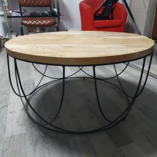Mesa centro redonda madera mango y metal