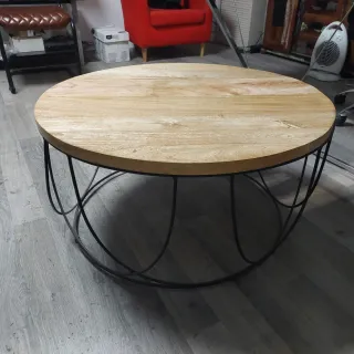 Mesa centro redonda madera mango y metal