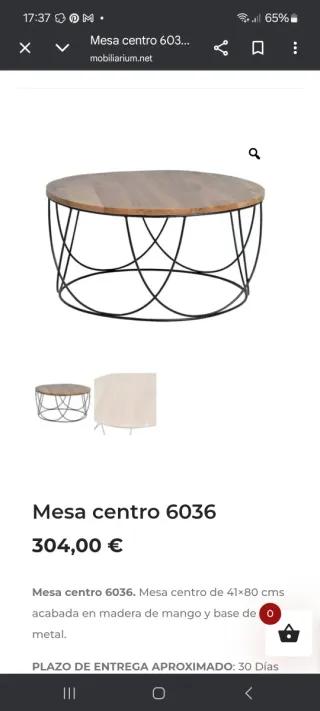 Mesa centro redonda madera mango y metal