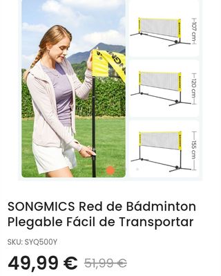 SONGMICS Red de Bádminton Plegable