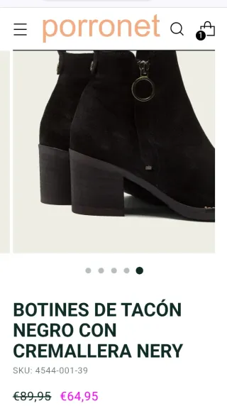 Botines tacón ante negro con cremallera