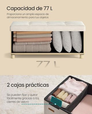 SONGMICS Puff Almacenaje Pequeño, Banco Plegable, 38 x 76 x 38,5 cm