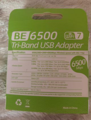 Adaptador USB WiFi 7 BE6500 Tri-Band 6500 Mbps