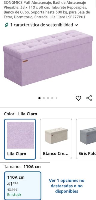 Puff Almacenaje Plegable 131L Terciopelo Lila SONGMICS LSF277P01