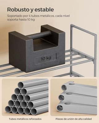 Zapatero Metal 3 Niveles 12–15 Pares Gris SONGMICS LSA303G02