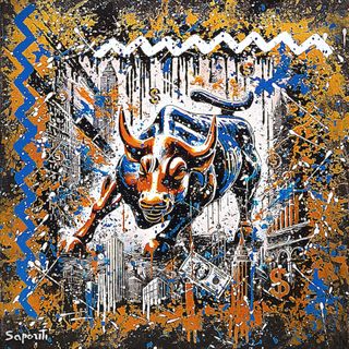 Dipinto Charging Bull Pop Art. Wall Street. Unico