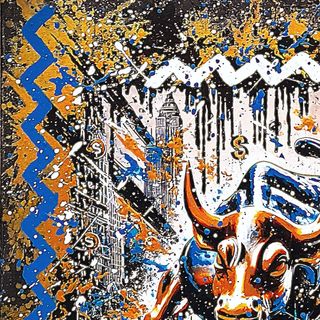 Dipinto Charging Bull Pop Art. Wall Street. Unico