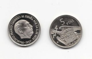 X2 monedas 5 pesetas 1957 *75 prueba proof SC S/C