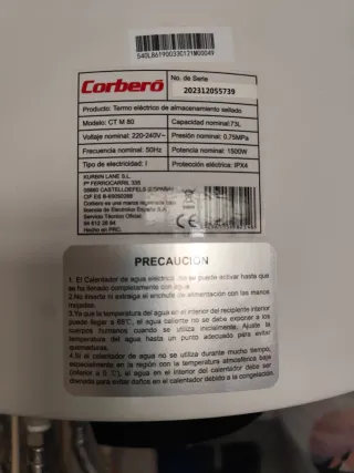 Termo Eléctrico Corbero ctm 80Litros