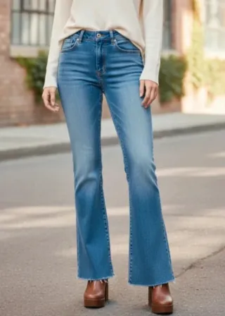 Pantalón vaquero Stradivarius, de campana, azul, S