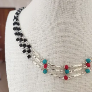 Collana cristalli rossi e turchese