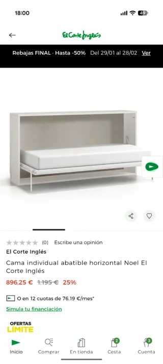 Cama abatible horizontal El Corte Inglés