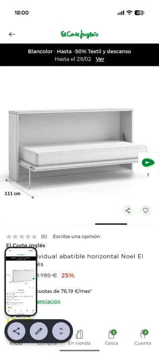 Cama abatible horizontal El Corte Inglés