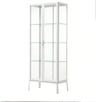 Vitrina Metal blanco y cristal con cerradura.