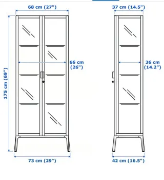 Vitrina Metal blanco y cristal con cerradura.