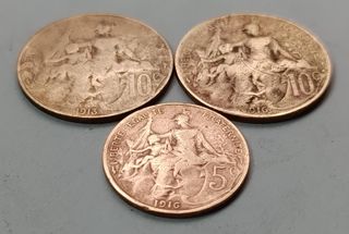 Lote 3 monedas Francia 5 y 10 céntimos DUPUIS