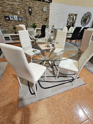 OFERTA DE MESA REDONDA DE CRISTAL + 4 SILLAS
