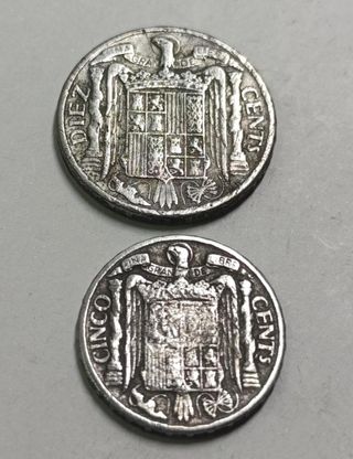 Lote 2 monedas España 1941 Jinete 10 y 5 cent.