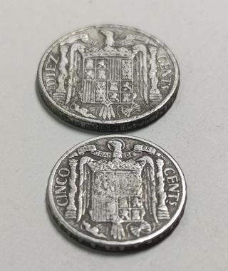Lote 2 monedas España 1941 Jinete 10 y 5 cent.