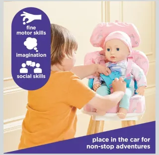 CASDON Silla de coche para muñecas Rosa Arcoiris