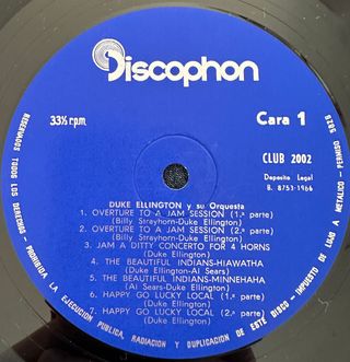 DUKE ELLINGTON VINILO LP DISCOPHON JAZZ 1966