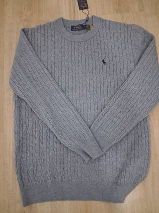 Polo Ralph Lauren Jersey Trenzado Gris Talla M
