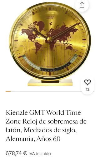 Reloj de Sobremesa Kienzle hora mundial años 1960