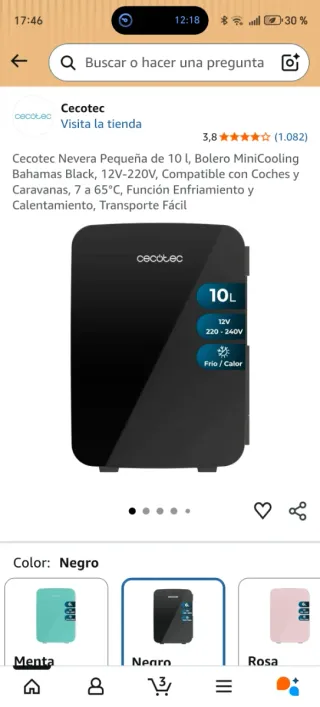 Cecotec Bolero Minicooling 10L Bahamas Negro