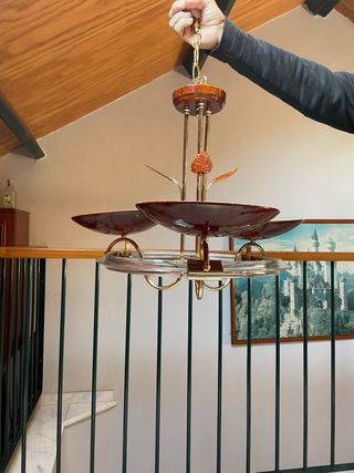 Lámpara de salón madera, metal y cristal