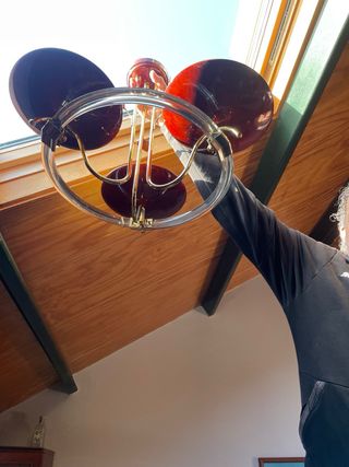 Lámpara de salón madera, metal y cristal