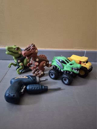 Set 2 Dinosaurios para atornillar + 2 Coches