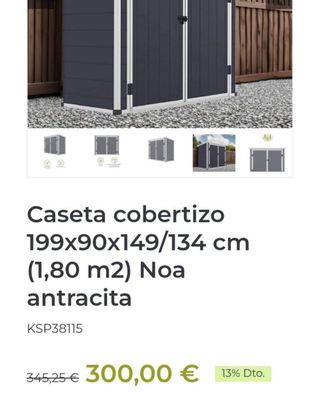 Caseta cobertizo 199x90x149/134 cm (1,80 m2) Noa
