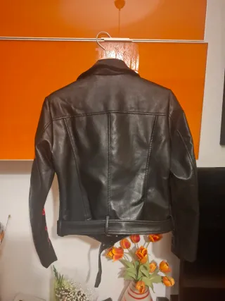 Cazadora Biker Negra S Flores Bordadas