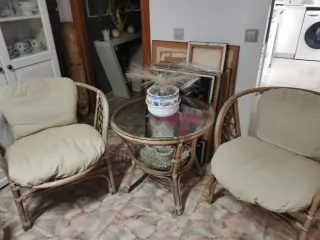 Conjunto jardín: 2 sillones y mesa cristal