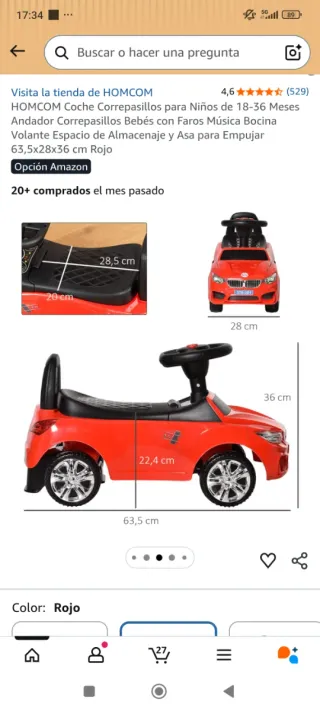 Coche correpasillos HOMCOM rojo