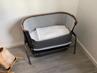 Mini Cuna Bebé Gris y Madera