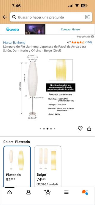 Lámpara de pie Lianheng papel arroz