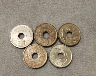 5 Monedas 25 Pesetas Españolas