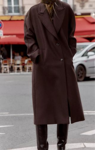 Abrigo largo lana marrón Zara
